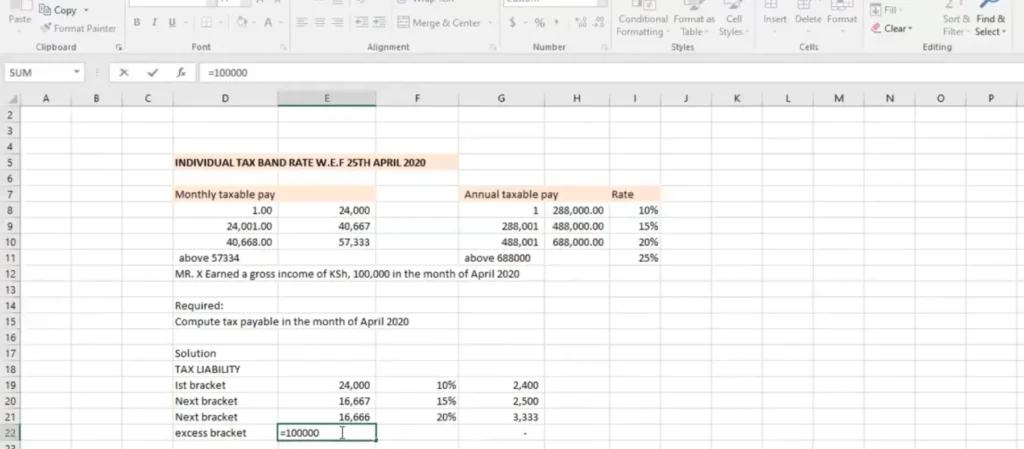 individual tax band rates kenya latest calculating on ms excel sheet 