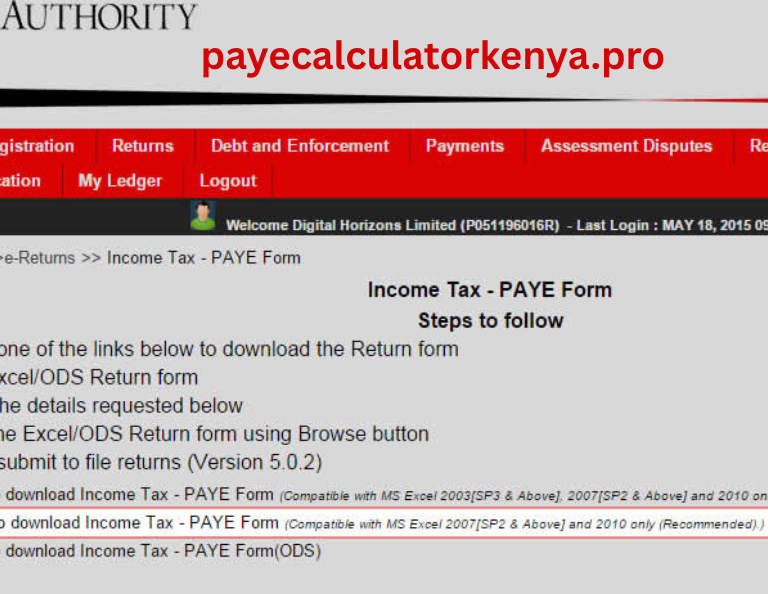 download p10_return.xlsm from kra itax portal